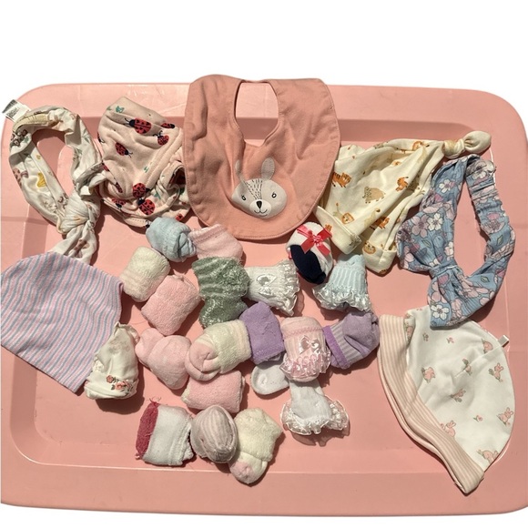 Other - Assorted Baby Girl Accessories Set - Beanies, Socks, Headbands 25 pieces